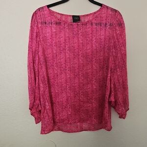 W5 Pink Ribbed 3/4 Sleeve Relaxed Blouse Size M
